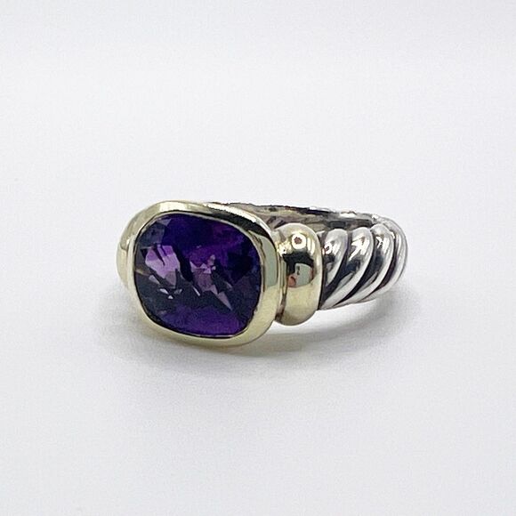 David Yurman Amethyst Noblesse Ring 14k Yellow Gold Sterling Silver Cable Size 5 - Picture 2 of 12